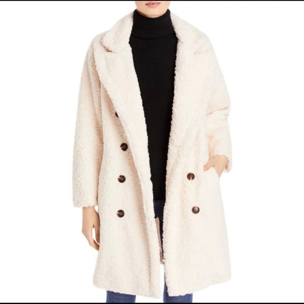 BLANKNYC Cream Teddy Sherpa Double Breasted Oversized Coat Medium M